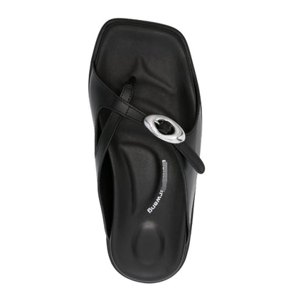 20mm Dome Leather Flatform Logo-Buckle Sandals Black