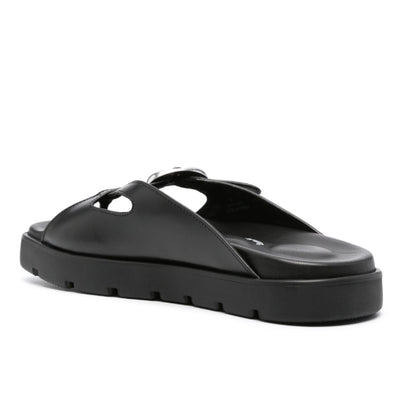 20mm Dome Leather Flatform Logo-Buckle Sandals Black