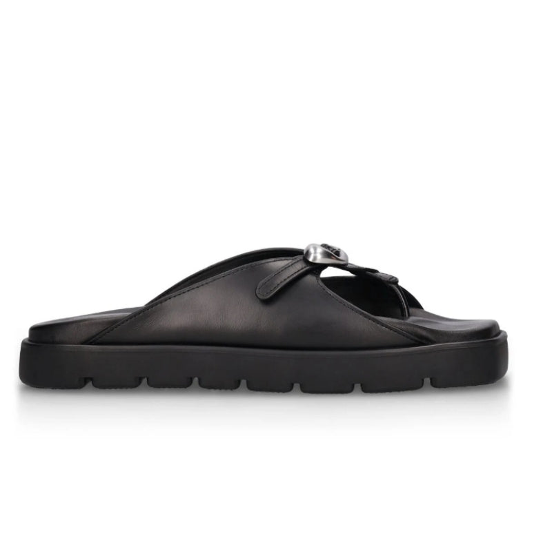 20mm Dome Leather Flatform Logo-Buckle Sandals Black