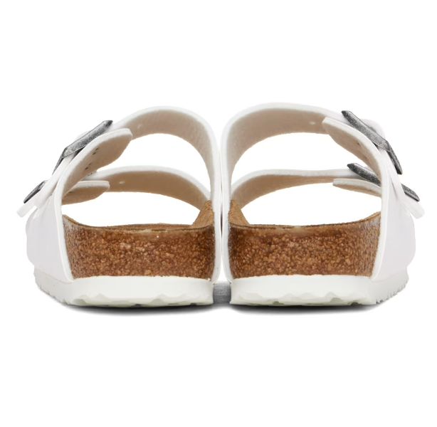 Women and Men's White Narrow Soft Foodbed Suede Arizona Two-Strap Patent Faux-Leather Sandals Flat Heels