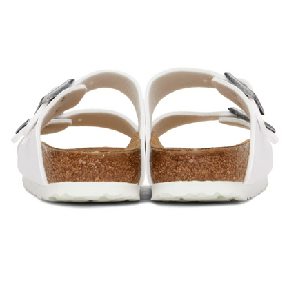 Women and Men's White Narrow Soft Foodbed Suede Arizona Two-Strap Patent Faux-Leather Sandals Flat Heels