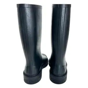 Women's Black Rubber Boots Knee High White CC Logo Caoutchouc Runway BNIB