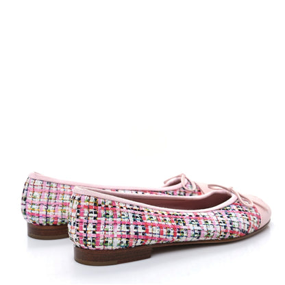 Women's Tweed Patent Cap Toe Ballerina Flats with CC Logo