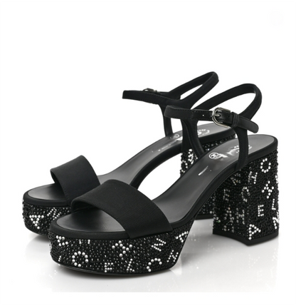 Women's Grosgrain Strass Logo Platform Sandals