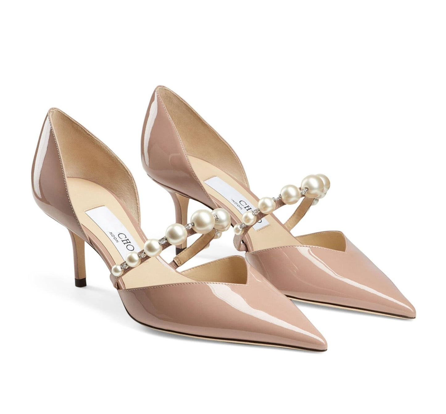 Women's Spring Summer High Heels Sandals Aurelie Pearl-Embellished Patent-Leather Courts