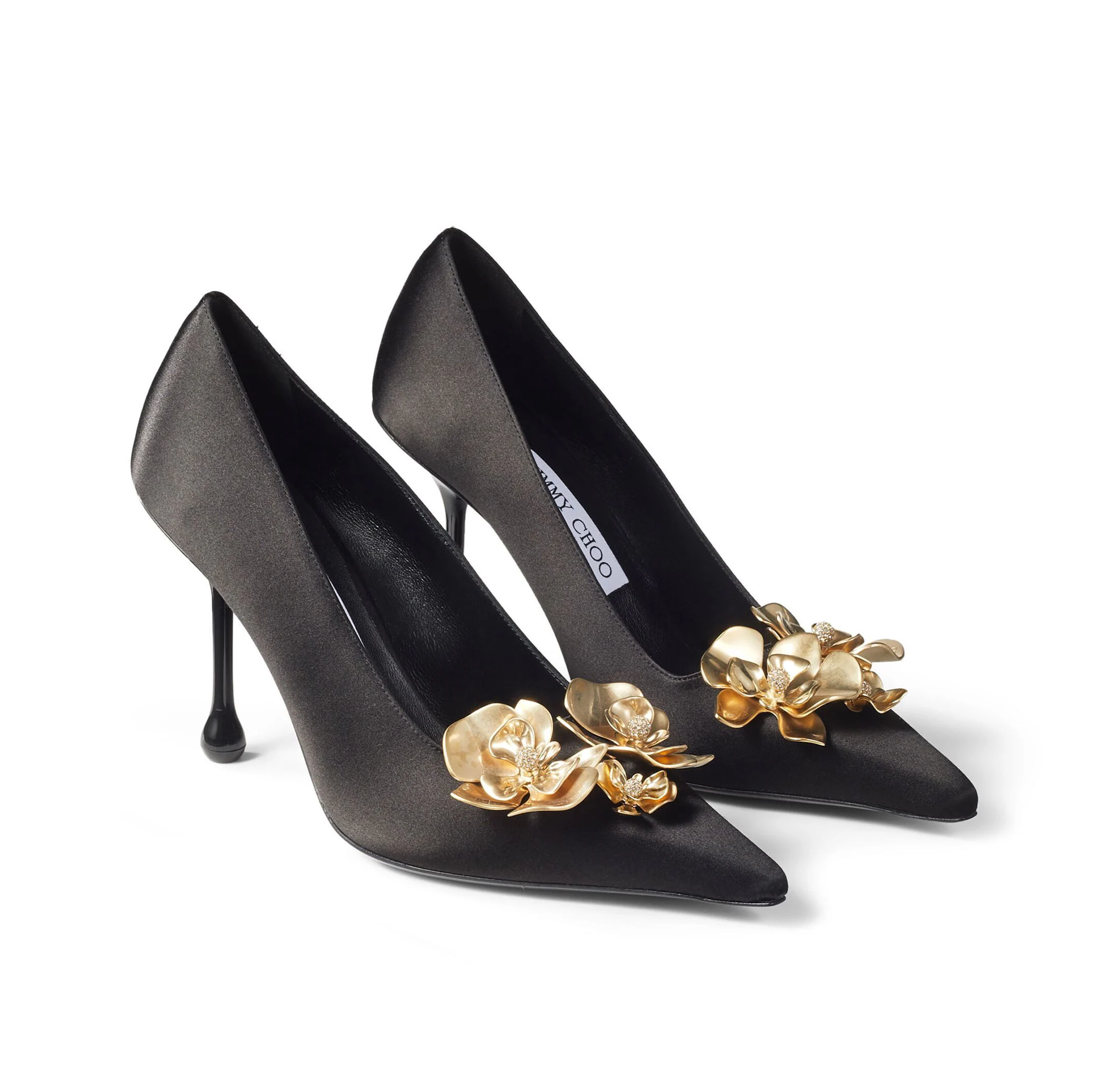 Women's Spring Summer Ixia 95 Golden Rose Flower-Embellished Satin Heeled Courts