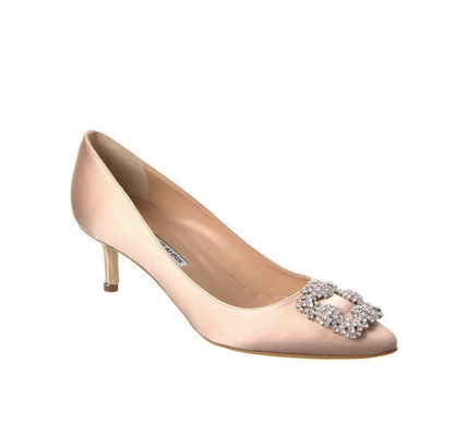 Women's Crystal-Embellished Satin Courts Slip on Causal HighHeels