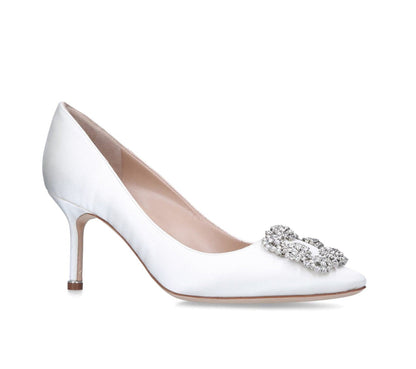 Women's Crystal-Embellished Satin Courts Slip on Causal HighHeels