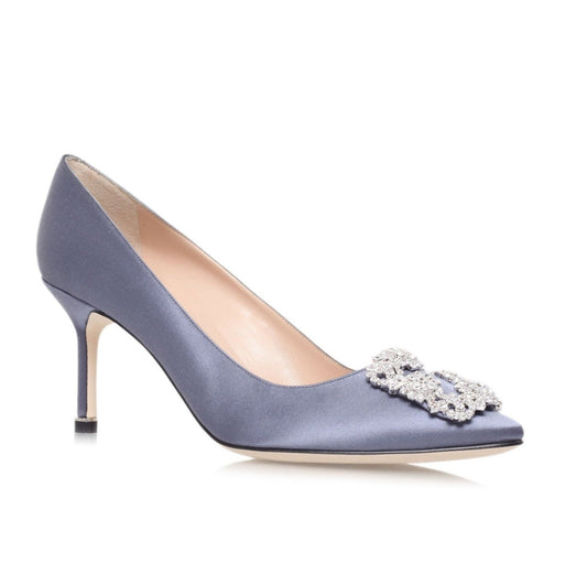 Women's Crystal-Embellished Satin Courts Slip on Causal HighHeels