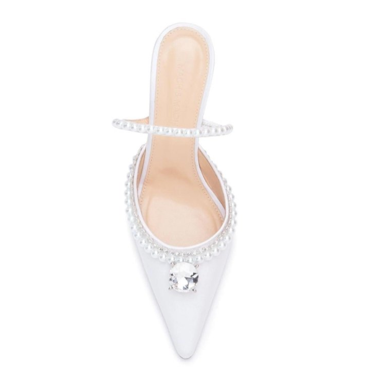 Women's Diamond and Pearls Satin Kitten Heels SliperS SandalS 65mm/2.5inch White