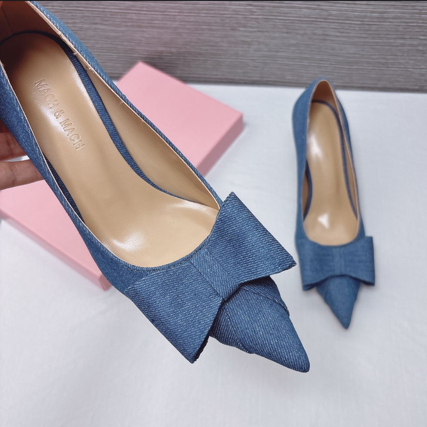 Clearance: Women's Double-Bow Slingback Pumps 8cm/3.15inch Jean High Heels