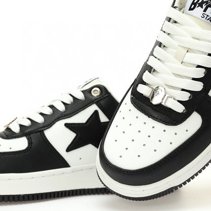 Low Men's Star #1 Leather Sneakers Black and White Full Size