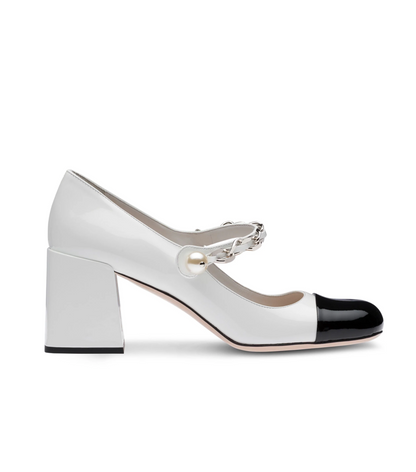 Women's Chain Pearl Strap Patent Leather Pumps