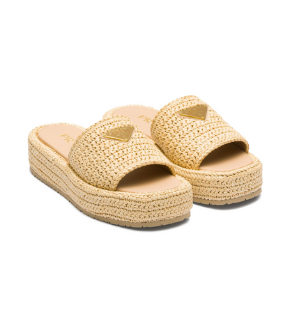 Logo-Plaque Crochet Women's Flatform Sandals | Woven Raffia Design - Stylish & Comfortable Footwear