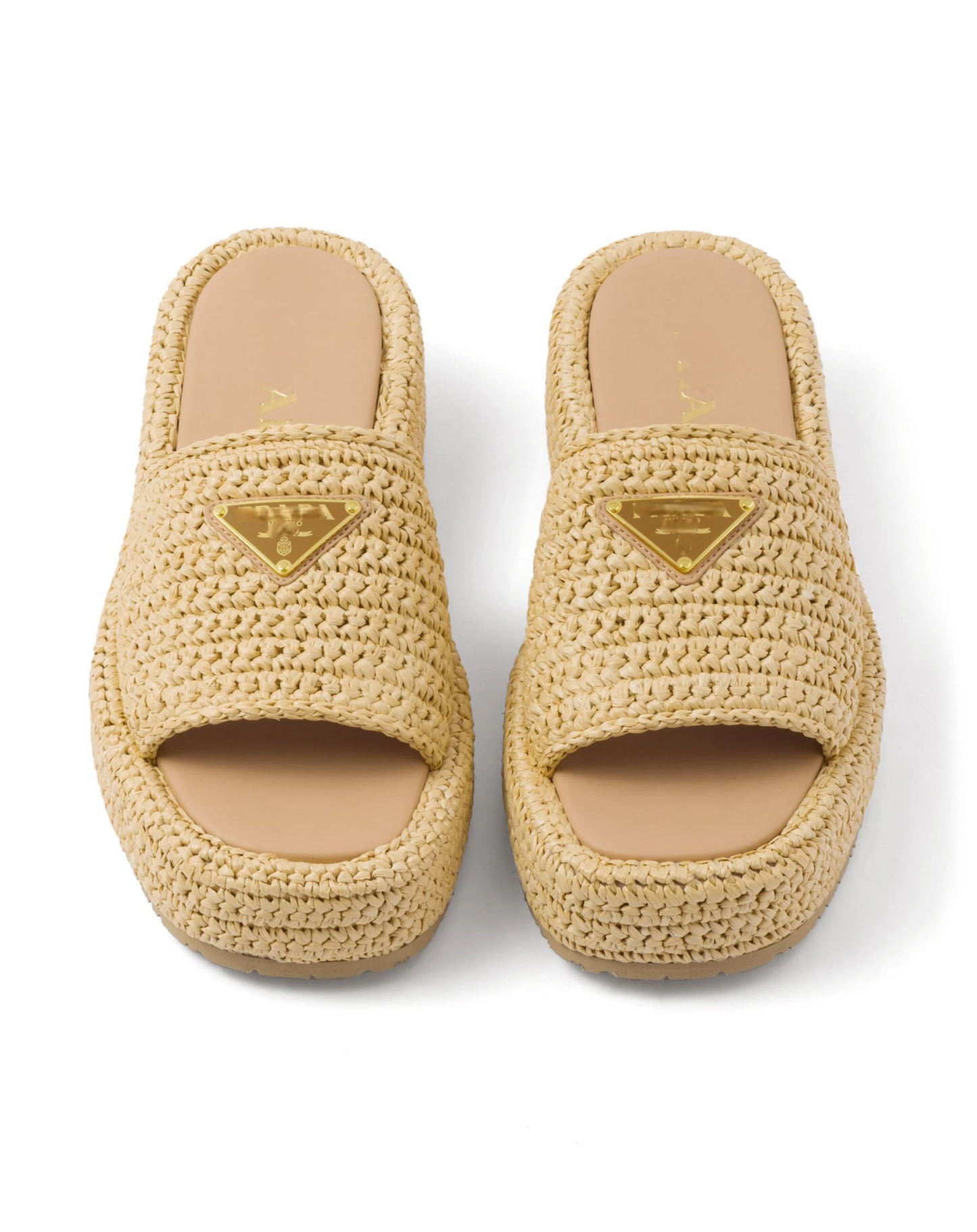 Logo-Plaque Crochet Women's Flatform Sandals | Woven Raffia Design - Stylish & Comfortable Footwear