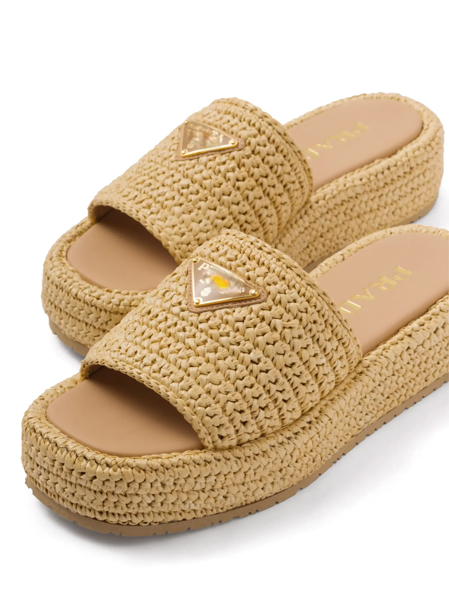 Logo-Plaque Crochet Women's Flatform Sandals | Woven Raffia Design - Stylish & Comfortable Footwear