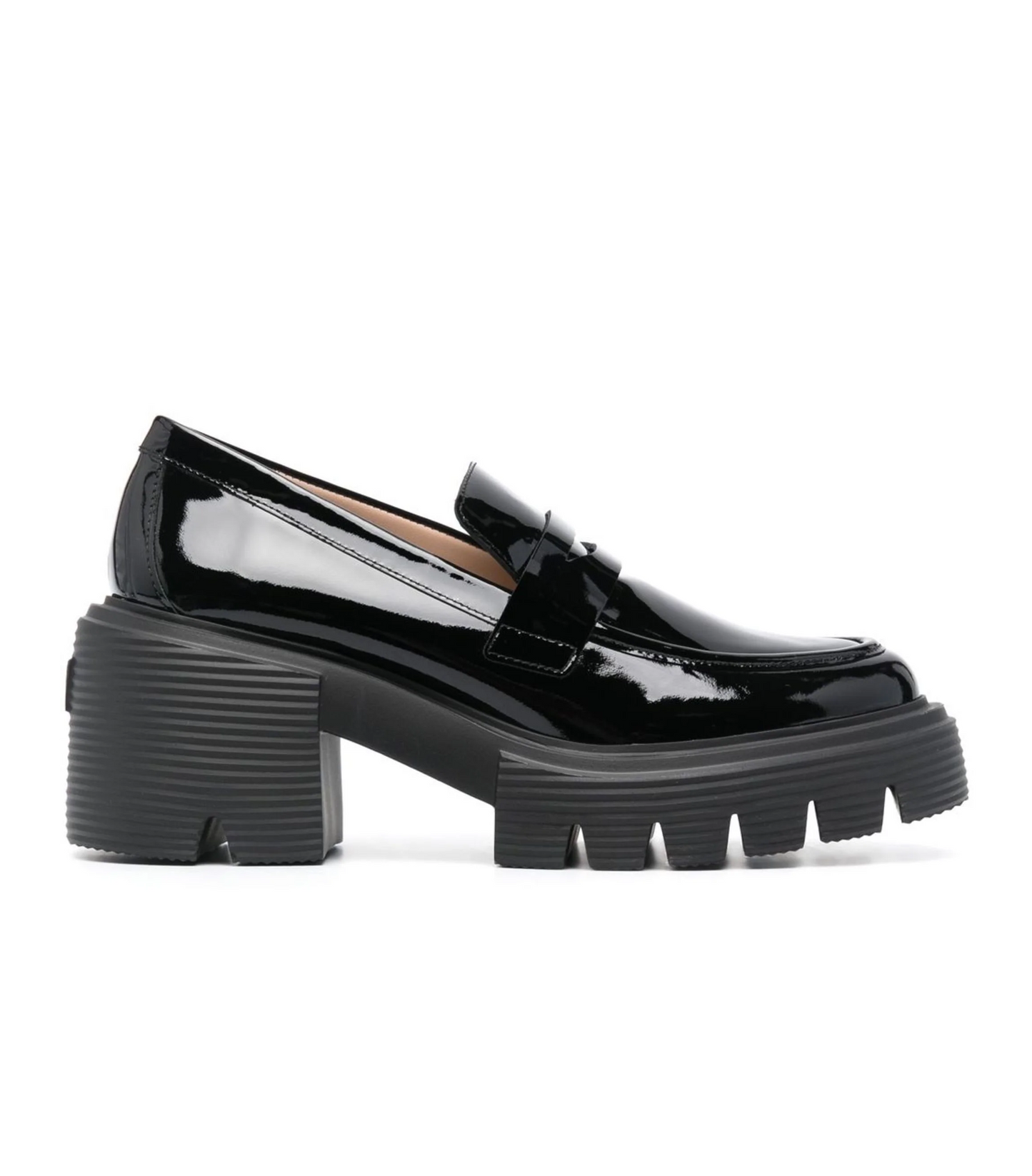 Women's Soho Patent-Leather Loafers Block Heel Round Toe Lug Sole