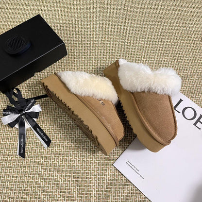 2024 Women's Disquette Suede Upper Slippers with Platform and Fur