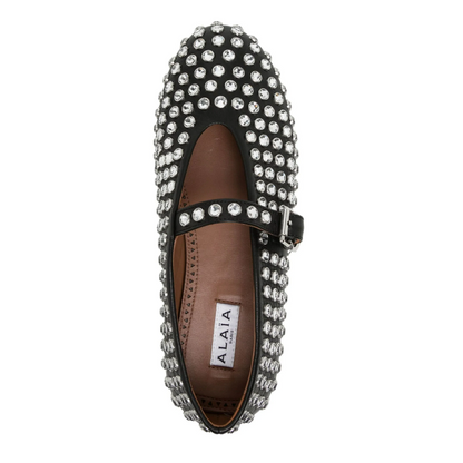 Women's Crystal Embellishead Ballet Flats Buckle Strap Mesh Fishnet Ballet Fallets